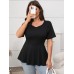 Black Round Neck Short Sleeve Bow Tie Top for Women