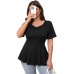 Black Round Neck Short Sleeve Bow Tie Top for Women
