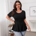 Black Round Neck Short Sleeve Bow Tie Top for Women