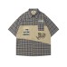 Color Block Cartoon Letter Embroidery Short Sleeve Shirt Unisex Loose Casual Versatile Couple Shirt
