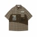 Color Block Cartoon Letter Embroidery Short Sleeve Shirt Unisex Loose Casual Versatile Couple Shirt