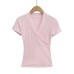 Slim Fit V-Neck Cross-Waist Short Sleeve Top