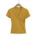 Slim Fit V-Neck Cross-Waist Short Sleeve Top