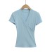 Slim Fit V-Neck Cross-Waist Short Sleeve Top