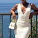V-neck Lace Trim Sexy Fitted Camisole Dress Backless Long Dress