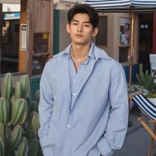 Fake two solid color simple long sleeved shirts