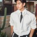 Fake two solid color simple long sleeved shirts