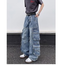 Design sense straight tube loose fitting slimming wide leg pants