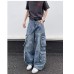 Design sense straight tube loose fitting slimming wide leg pants
