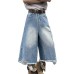 Ripped denim straight leg loose wide leg cropped pants