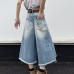 Ripped denim straight leg loose wide leg cropped pants