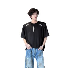 Hollow out short sleeved T-shirt shoulder pad T-shirt top