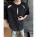 Hollow out short sleeved T-shirt shoulder pad T-shirt top