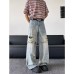 Washed ripped denim loose straight leg hanging wide leg pants