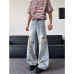 Washed ripped denim loose straight leg hanging wide leg pants