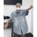 Washed vintage shoulder padded denim shirt for men