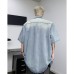 Washed vintage shoulder padded denim shirt for men