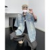 Washed vintage shoulder padded denim shirt for men