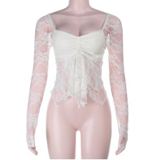 Vintage Elegant Lace Hollow-out Slim Long Sleeve Top
