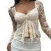 Vintage Elegant Lace Hollow-out Slim Long Sleeve Top Vintage Elegant Lace Hollow-out Slim Long Sleeve Top