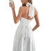 Elegant Evening Dress with Hanging Neck and Waistband Long Skirt Women's Dress
