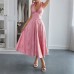 Elegant Evening Dress with Hanging Neck and Waistband Long Skirt Women's Dress