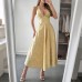 Elegant Evening Dress with Hanging Neck and Waistband Long Skirt Women's Dress