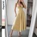 Elegant Evening Dress with Hanging Neck and Waistband Long Skirt Women's Dress