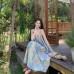 Beach Vacation Oil Painting Loose Dress French Style Unique Strapless Forest Series Women's Dress