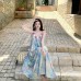 Beach Vacation Oil Painting Loose Dress French Style Unique Strapless Forest Series Women's Dress