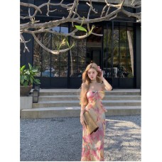 Real Photo Colorful Butterfly Fairy Long Skirt Spicy Wrap Bikini Internet Celebrity Beach Vacation Hot Spring Swimsuit Two-Piece Set