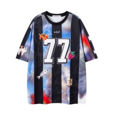 Retro Fun Printed Striped Floral Short Sleeve T-Shirt Men's Summer Sports Style Loose Casual Versatile Couple Top