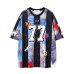 Retro Fun Printed Striped Floral Short Sleeve T-Shirt Men's Summer Sports Style Loose Casual Versatile Couple Top
