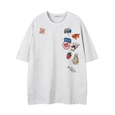 Street Fun Cartoon Print Round Neck Short Sleeve T-Shirt Unisex Loose Casual Couple Top