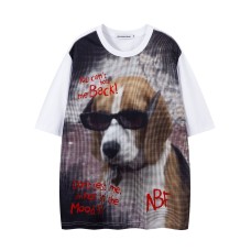 Retro Dog Letter Print Round Neck Short Sleeve T-Shirt Men's Loose Casual Versatile Couple Top Retro Dog Letter Print Round Neck Short Sleeve T-Shirt Men's Loose Casual Versatile Couple Top