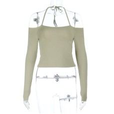One-Shoulder Basic American Long Sleeve Crop Top