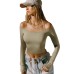 One-Shoulder Basic American Long Sleeve Crop Top One-Shoulder Basic American Long Sleeve Crop Top