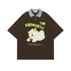 Dog Print Notch Collar Design Short Sleeve T-Shirt Men's Oversize Casual Versatile Top