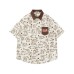 Color Block Cute Dog Full Print Short Sleeve Shirt Unisex Loose Casual Versatile Couple Shirt Jacket