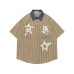 Color Block Fun Embroidery Stripe Short Sleeve Shirt Unisex Summer Loose Couple Casual Versatile Blouse