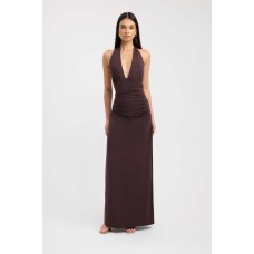 Deep V-Neck Tied Back Slit Solid Color Fitted Long Dress