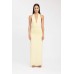 Deep V-Neck Tied Back Slit Solid Color Fitted Long Dress
