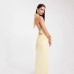 Deep V-Neck Tied Back Slit Solid Color Fitted Long Dress