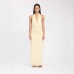 Deep V-Neck Tied Back Slit Solid Color Fitted Long Dress