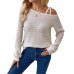 Hollow Knit Patchwork Short-Sleeved Off-Shoulder Casual Top for Women