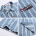 Retro Washed Letter Embroidered Striped Denim Short Sleeve Shirt Unisex Loose Couple Casual Shirt