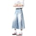 Light blue washed ripped denim seven inch loose pants