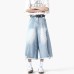 Light blue washed ripped denim seven inch loose pants