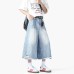 Light blue washed ripped denim seven inch loose pants