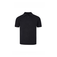 Striped knitted short sleeved men's summer woven pit stripe V-neck polo shirt